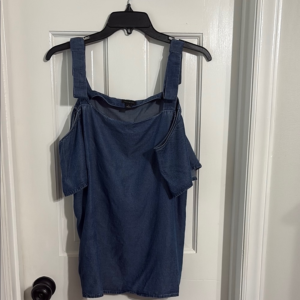 Ann Taylor Denim Blue Top - medium - cold shoulder